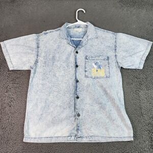 Blowout Shirt Mens XL Blue Denim Short Sleeve Button Up Blue Revolution Graphic